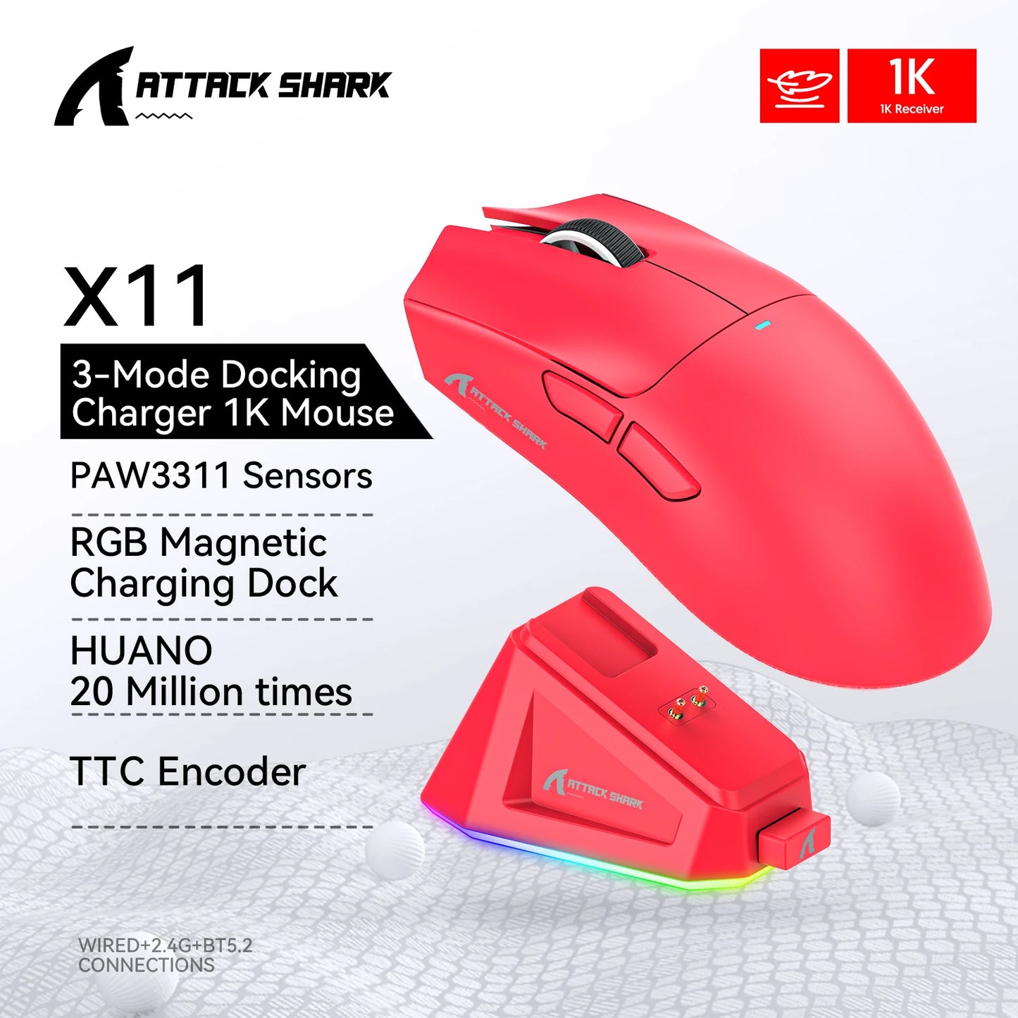 Attack Shark X11 - Wireless Mouse RGB Magnetic Charging