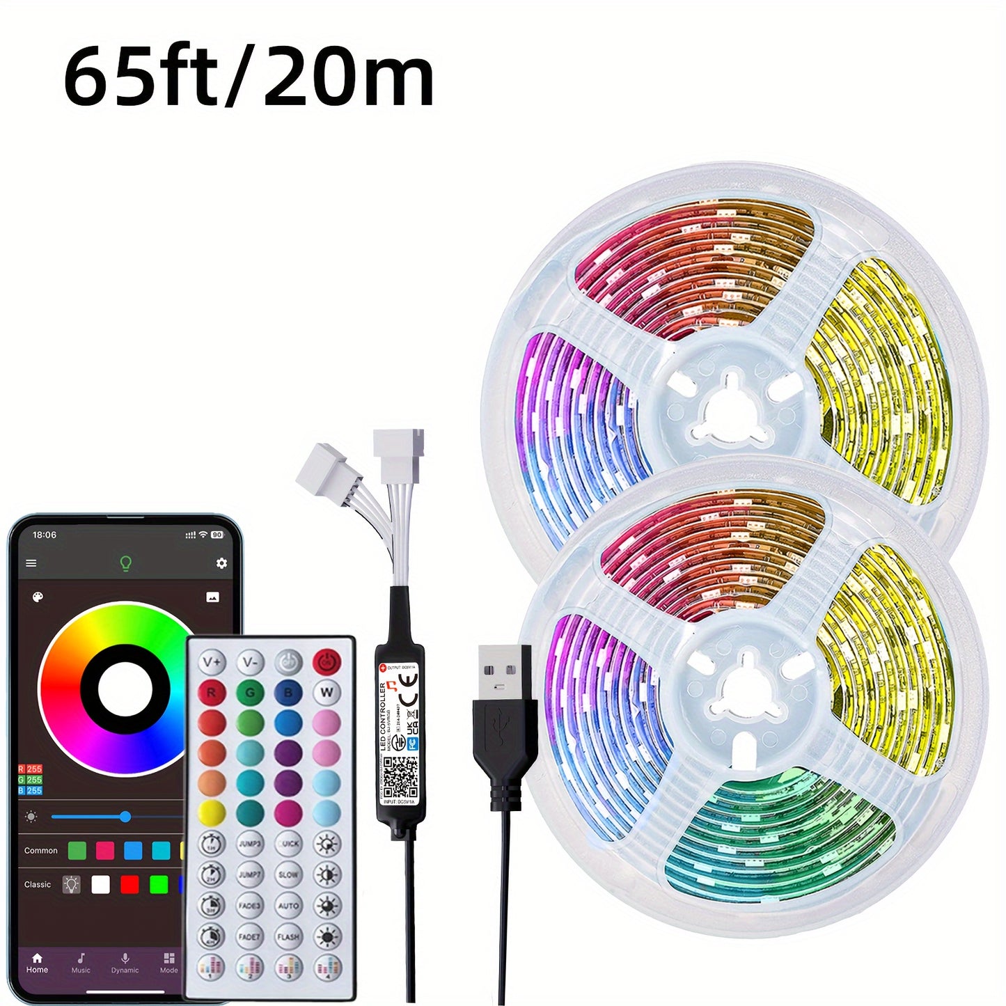 Music-Synced LED Strip Lights 4.88meter-30.48meter - Color Changing, App & Remote Control, Adjustable Brightness, Timer Setting, Cut-to-Fit for Bedroom, Living Room, Gaming Area & More