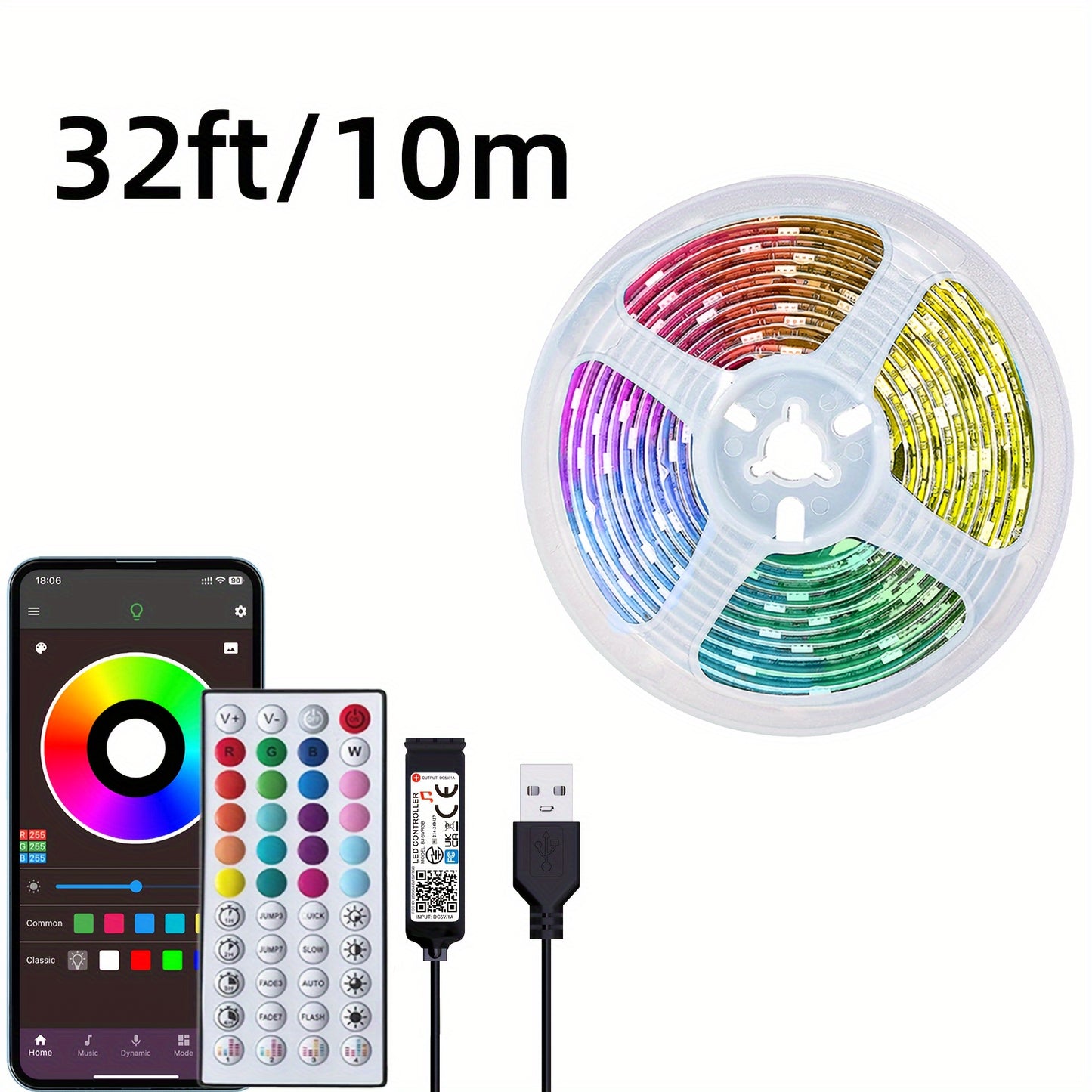 Music-Synced LED Strip Lights 4.88meter-30.48meter - Color Changing, App & Remote Control, Adjustable Brightness, Timer Setting, Cut-to-Fit for Bedroom, Living Room, Gaming Area & More