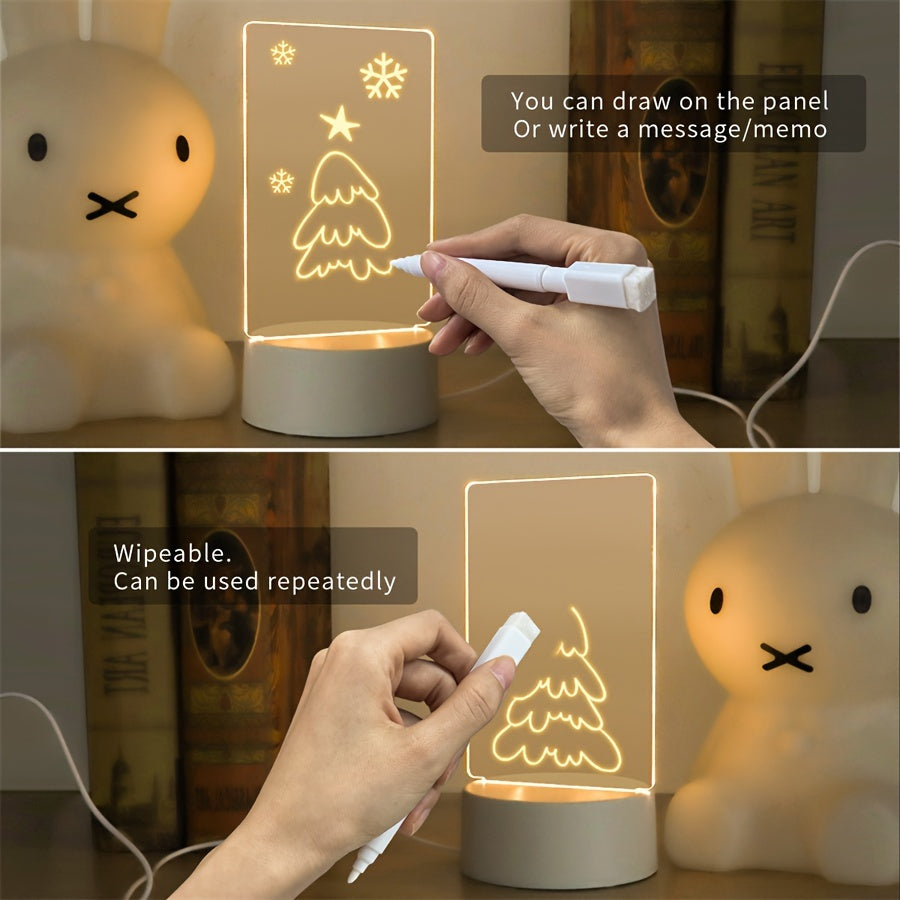 USB-Powered LED Message Board Night Light with Stylus - Creative Warm White Base for Room or Living Room Decor