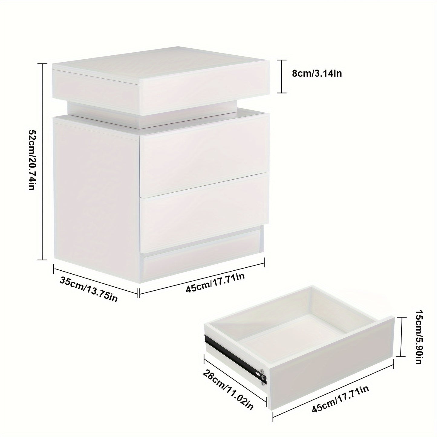 Bedside Table, Night Table With 3 Drawers And 16 Colours, Side Table For Bedroom, Living Room