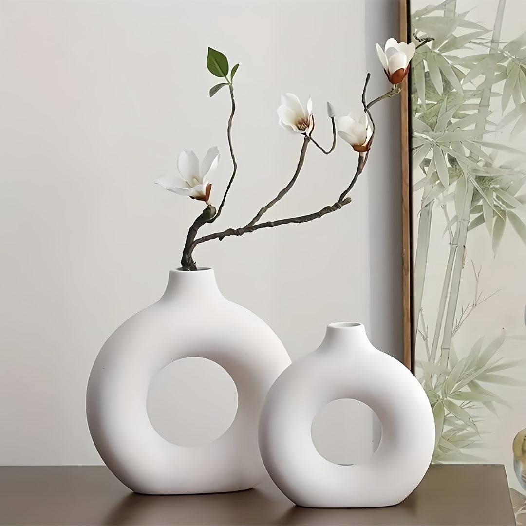 Boho-Chic O-Shaped Donut Vase - Creative Plastic Decorative Flower Holder for Bedroom & Living Room, Home Decor Accent