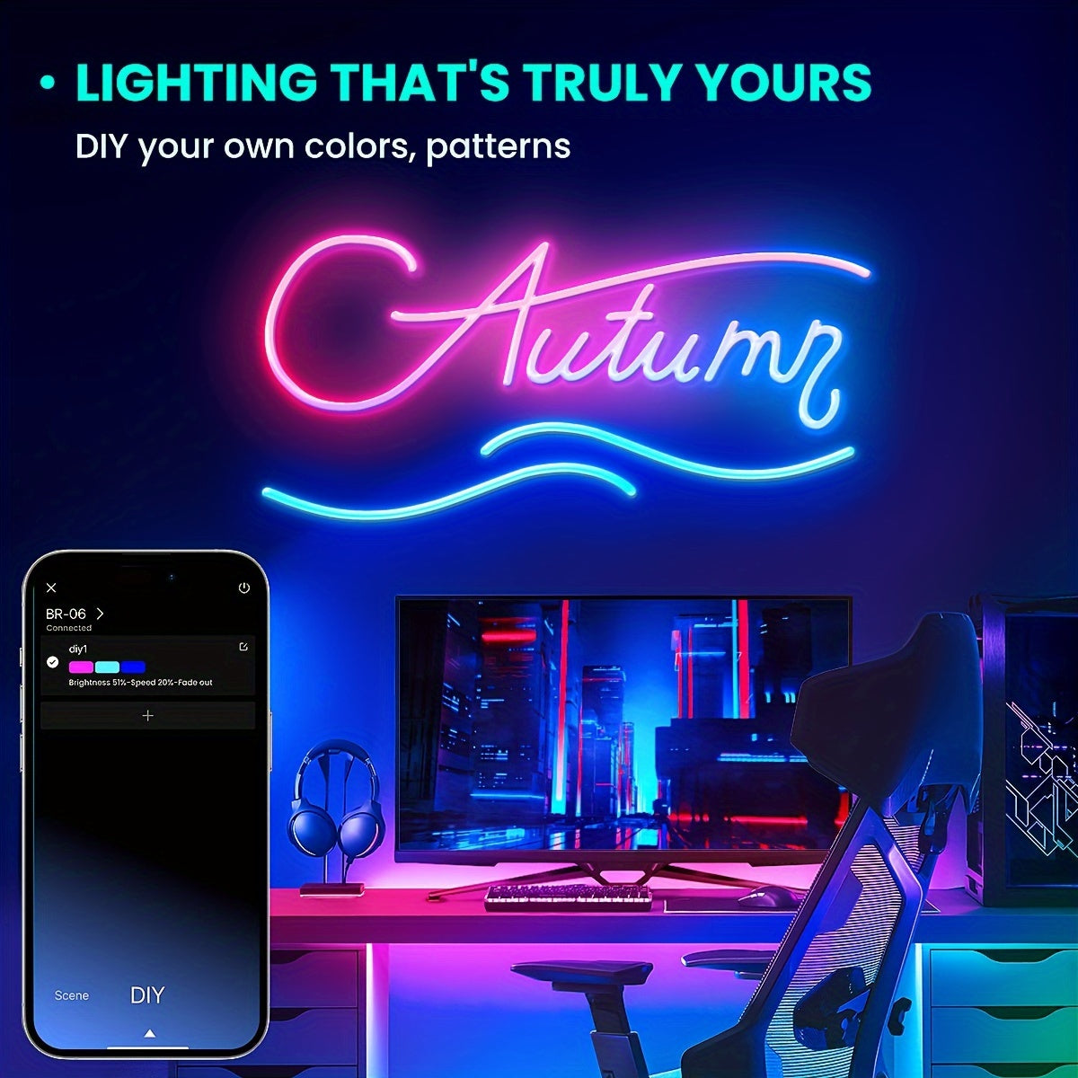 Mexllex RGB Neon Light Strip With 44-Key Remote Control, Connect With APP, Color And Brightness Adjustable, Music Mode, DIY Function, Used For Bedroom, Living Room, Study, Gift, Etc (EU Plug)