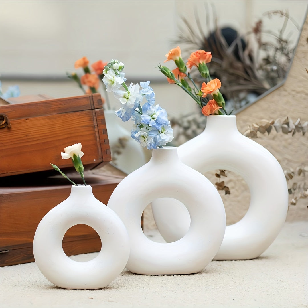 Boho-Chic O-Shaped Donut Vase - Creative Plastic Decorative Flower Holder for Bedroom & Living Room, Home Decor Accent