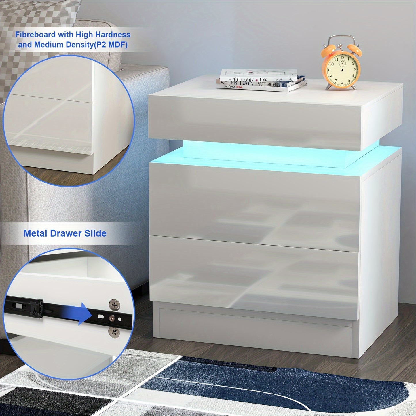 Bedside Table, Night Table With 3 Drawers And 16 Colours, Side Table For Bedroom, Living Room